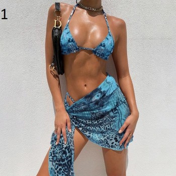 Sexy 3 Piece Swimsuit Women Tie Dye Push Up Padded Biquini Brazilian Summer Bathing Suit Thong Bikini 2021 Swimwear Women Skirt